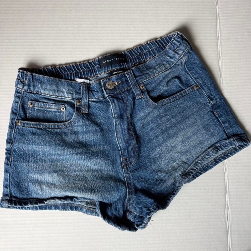 Aeropostale Mom Shorts Womens Medium Blue Denim High Waisted Elastic 0041